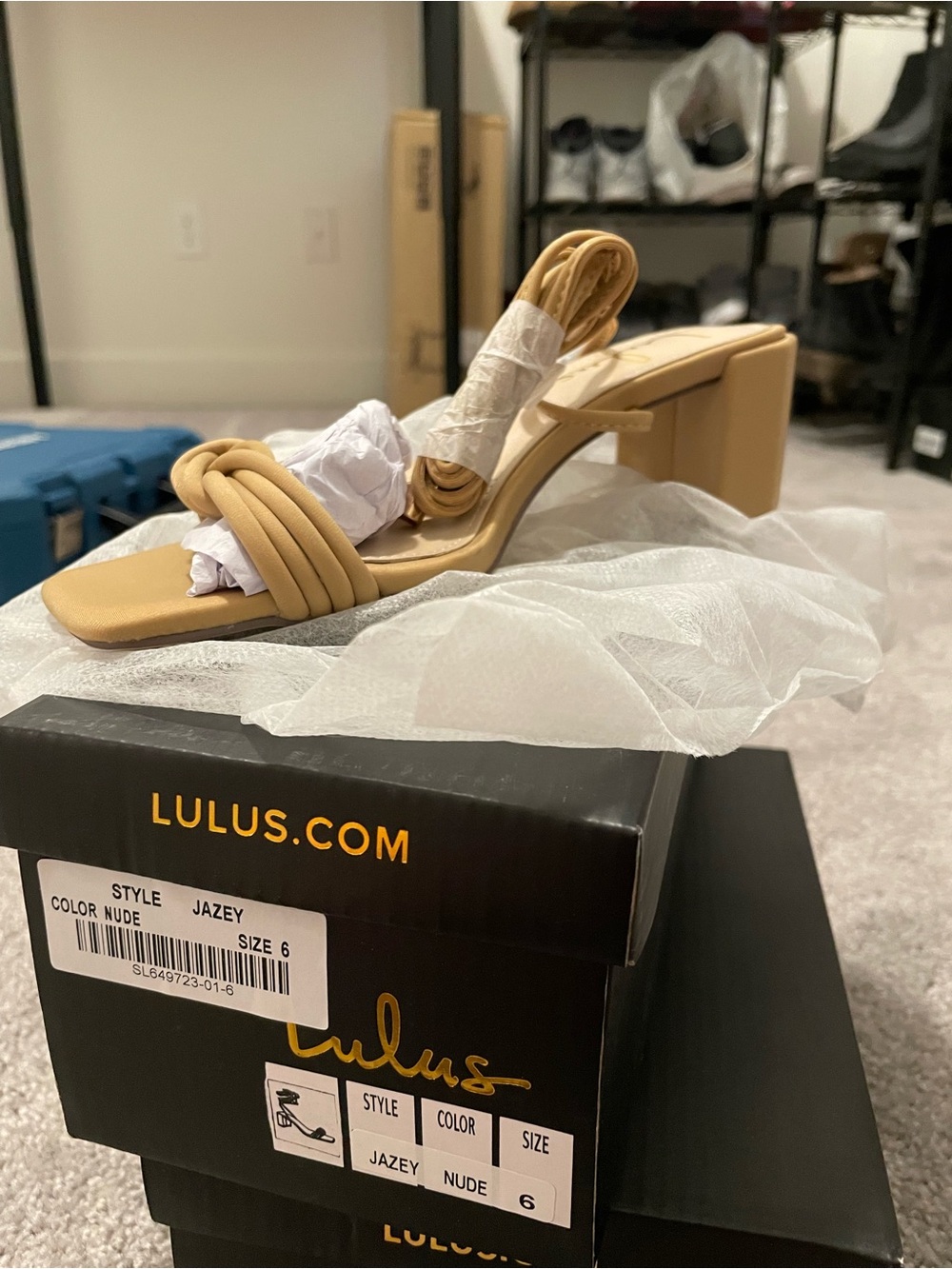 Lulu's Nude Knotted Strap Block Heel Sandals